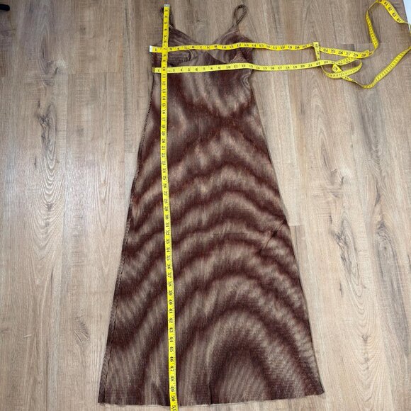 Vintage 90s Brown Moire Pattern Ribbed Maxi Dress Psychedelic Rave Fairy S - Picture 7 of 7